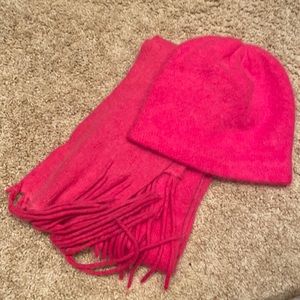 Angora and wool scarf and hat set